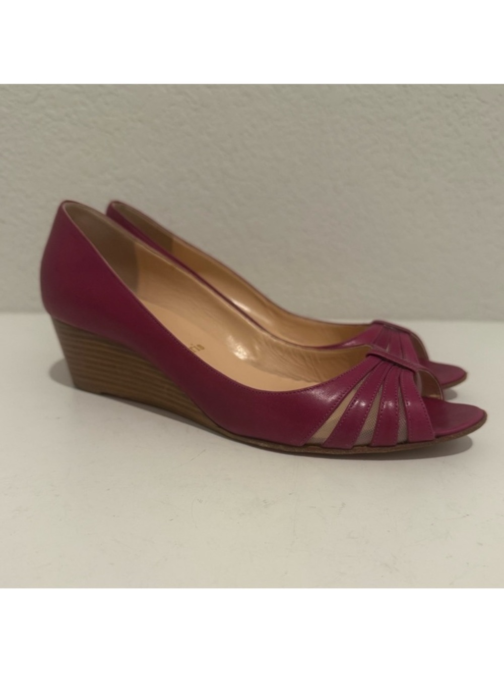CHRISTIAN LOUBOUTIN Vintage Y2K Fuchsia Purple Peep-Toe Wedges Mesh Cutouts 40.5